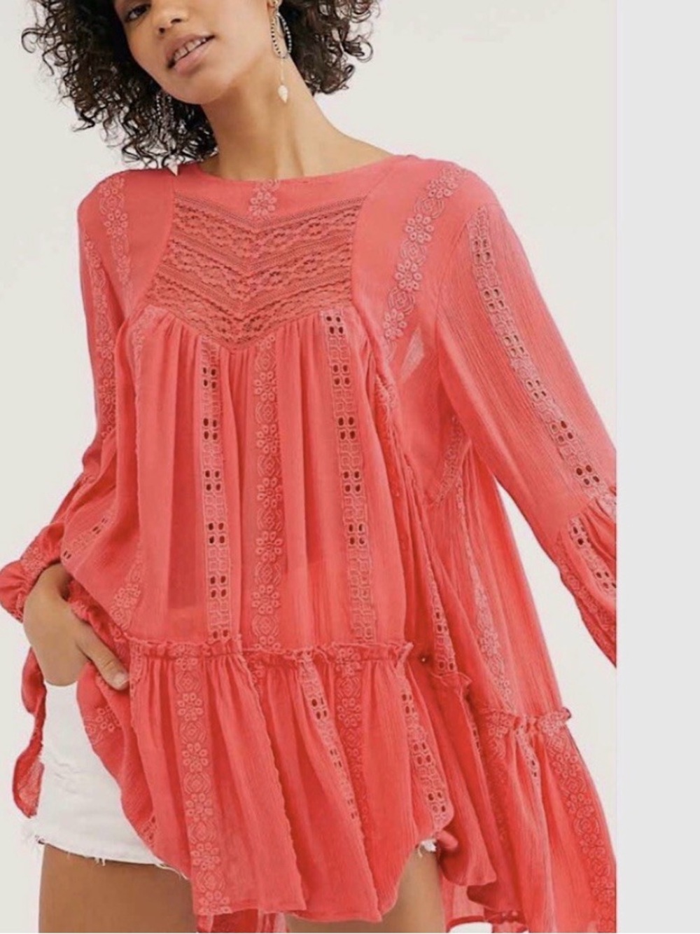 Free People Pink Kiss Kiss Tunic Top /Dress Shirt Small “Sweetest Dream”